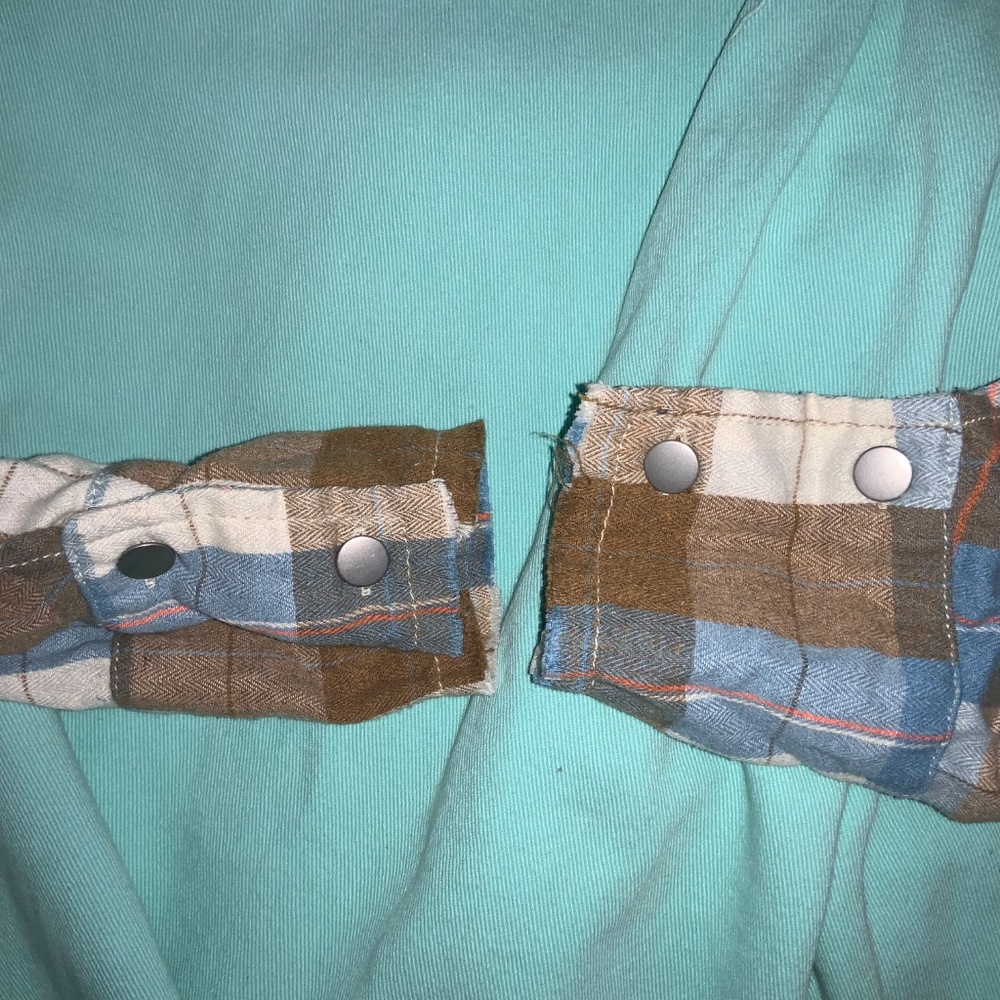 Pol Aqua Plaid Button Front Patchwork Shacket Sz … - image 8